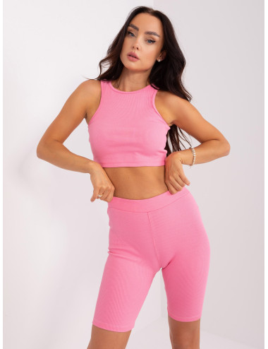 Pink cotton three-piece casual top 