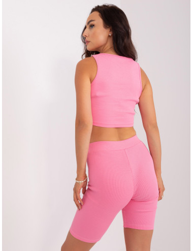 Pink cotton three-piece casual top 