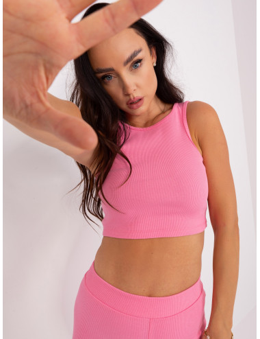 Pink cotton three-piece casual top 