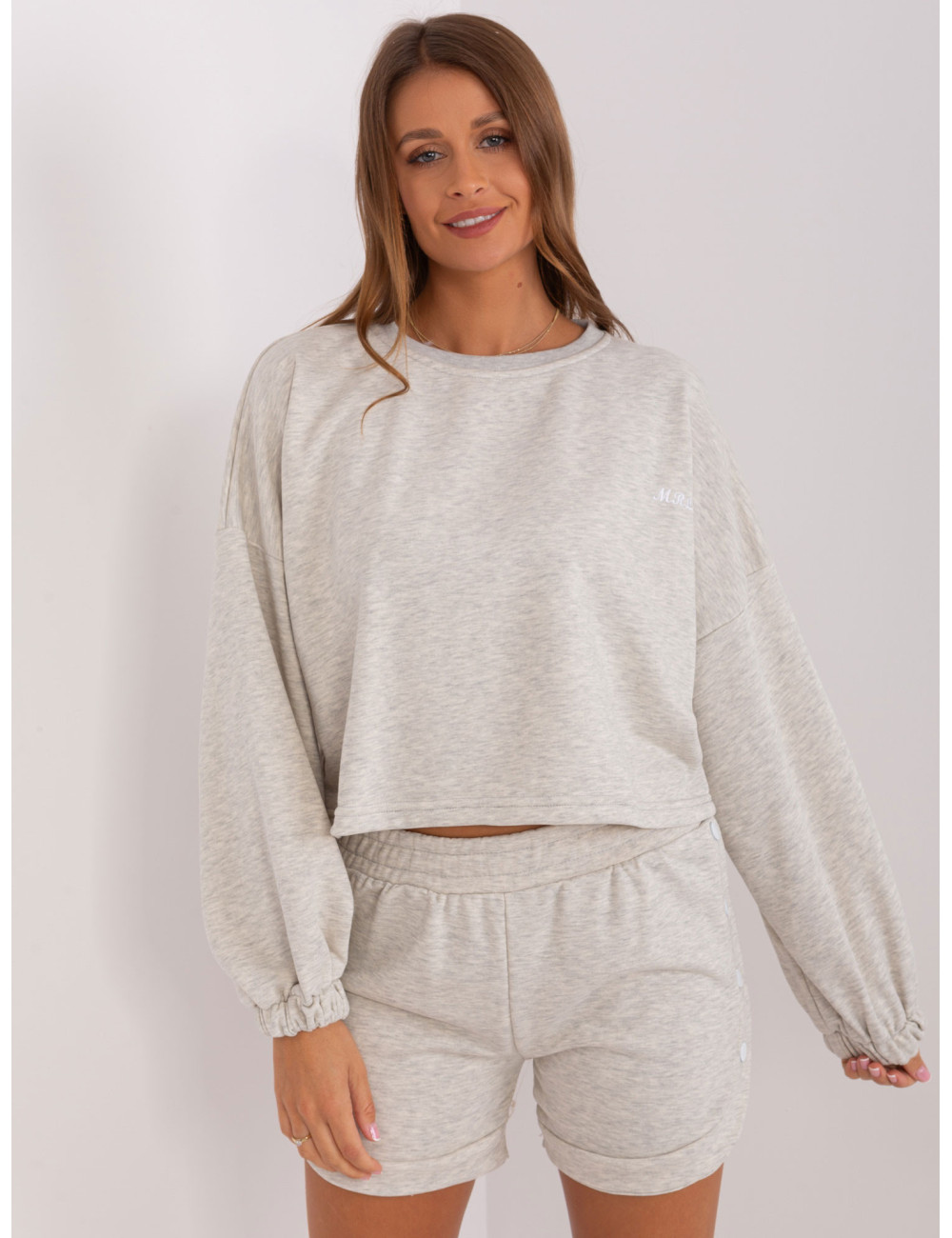 Grey melange tracksuit set with loose sweatshirt 