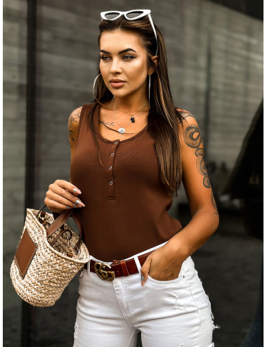 Brown basic top with a band MAYFLIES 