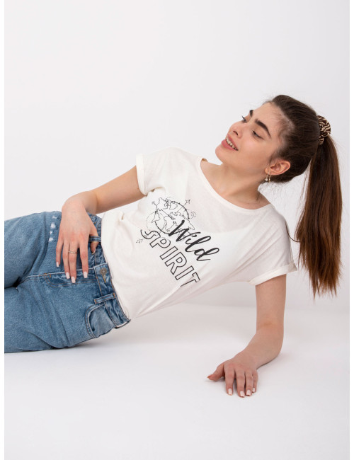 Ecru cotton t-shirt for women Cabrera MAYFLIES 