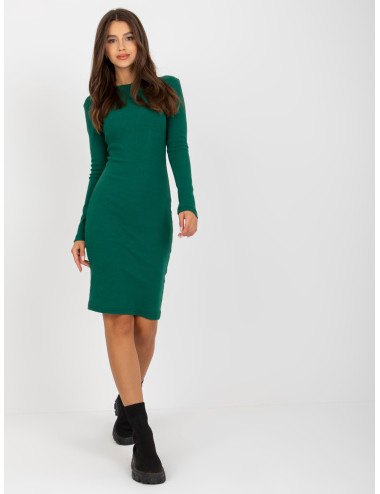 Dark Green Women's Fit Cotton Striped Basic Dress 