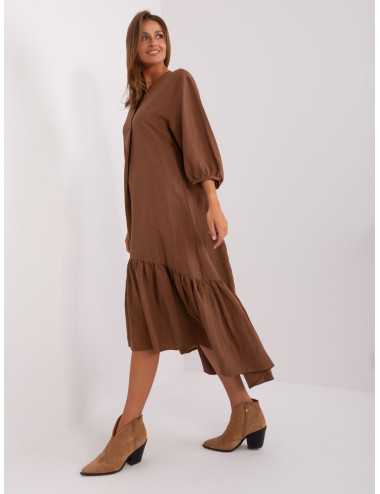 Brown midi dress with ruffle ZULUNA 
