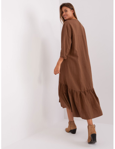 Brown midi dress with ruffle ZULUNA 
