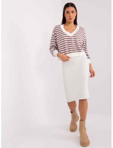 Brown-ecru basic set with striped dress 