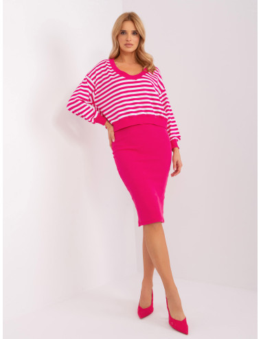 Fuchsia and white basic set with striped blouse 