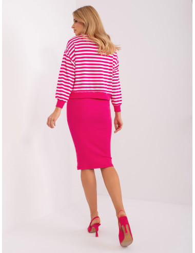 Fuchsia and white basic set with striped blouse 