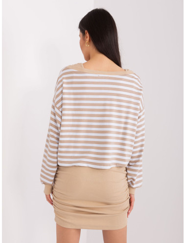 Beige and white basic set with striped blouse 