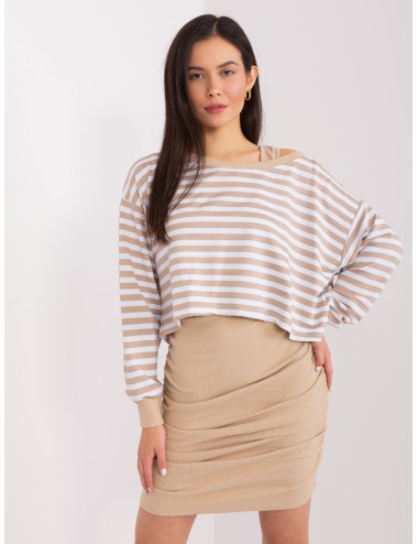 Beige and white basic set with striped blouse 