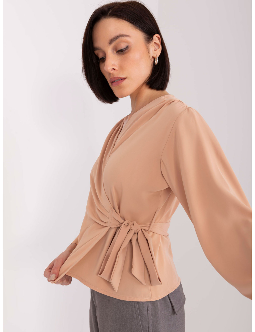 Camel formal blouse with tie 