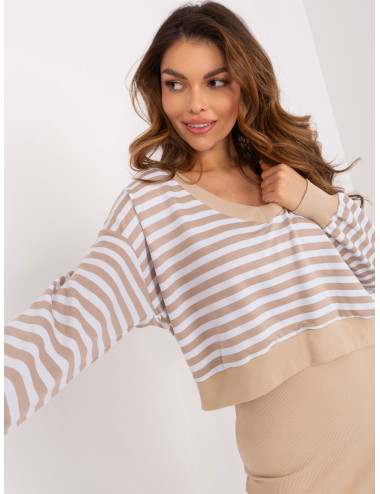 Beige and white women's set with striped blouse 