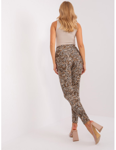 Beige and black casual leggings with animal print 