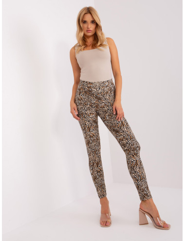 Beige and black casual leggings with animal print 