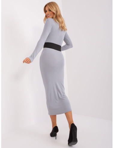 Gray fitted maxi dress with half turtleneck 