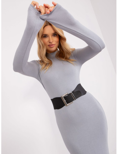 Gray fitted maxi dress with half turtleneck 
