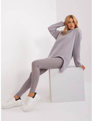 Gray casual set with striped leggings 