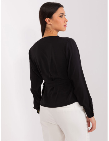 Black formal blouse with wrap neckline 