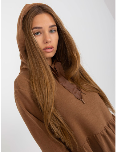 Brown Flared Ruffle Sweatshirt Dress FRESH MADE  