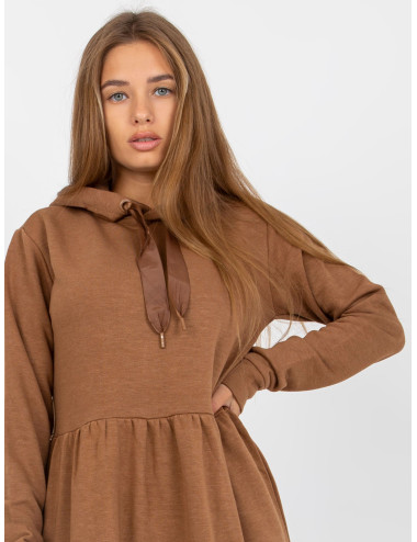 Brown Flared Ruffle Sweatshirt Dress FRESH MADE  