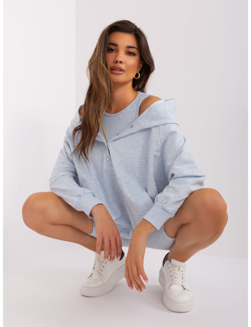 Light blue melange casual three-piece set with sweatshirt 