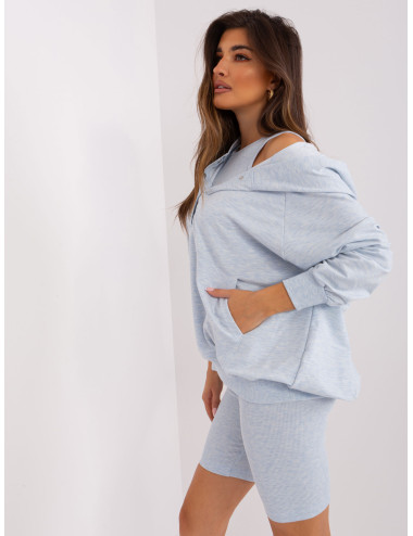 Light blue melange casual three-piece set with sweatshirt 