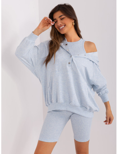 Light blue melange casual three-piece set with sweatshirt 