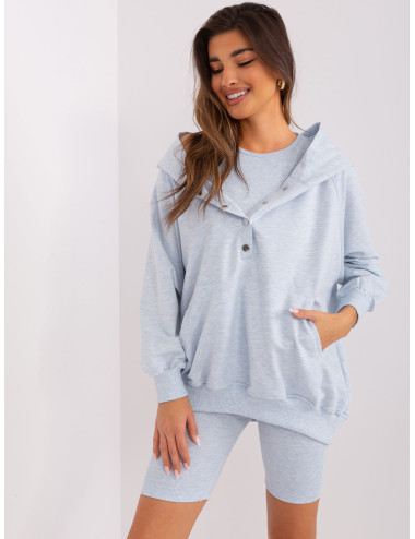 Light blue melange casual three-piece set with sweatshirt 