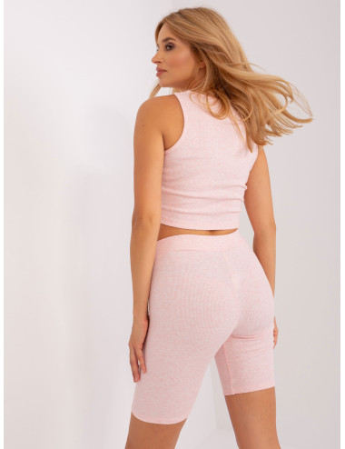 Light pink melange three-piece set with loose sweatshirt 