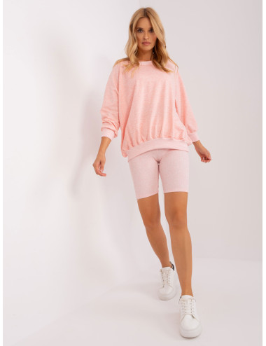 Light pink melange three-piece set with loose sweatshirt 