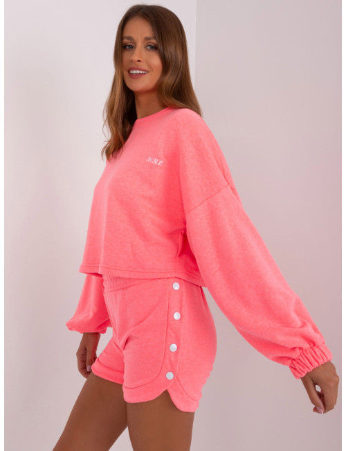 Fluo pink tracksuit with sweatshirt and shorts 