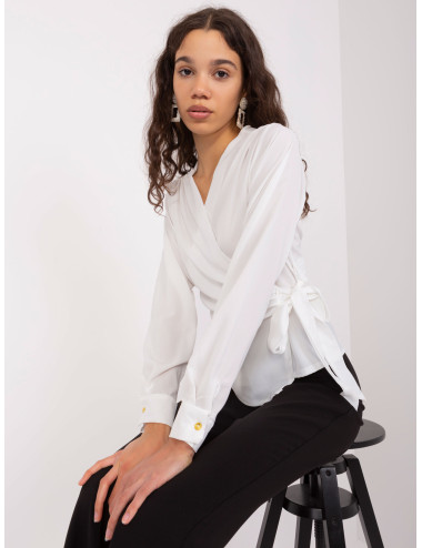 White formal blouse with wrap neckline   