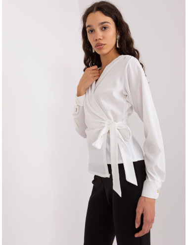 White formal blouse with wrap neckline   