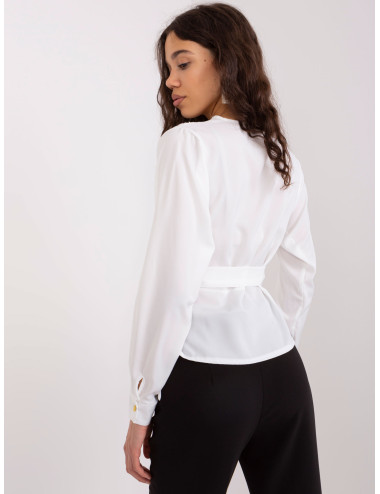 White formal blouse with wrap neckline   