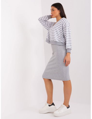 Grey and white women's basic set with midi dress 