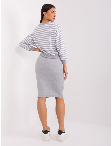 Grey and white women's basic set with midi dress 