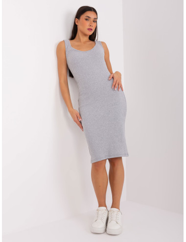 Grey and white women's basic set with midi dress 