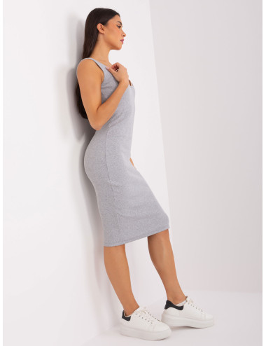 Grey and white women's basic set with midi dress 