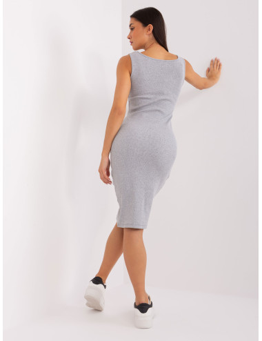 Grey and white women's basic set with midi dress 