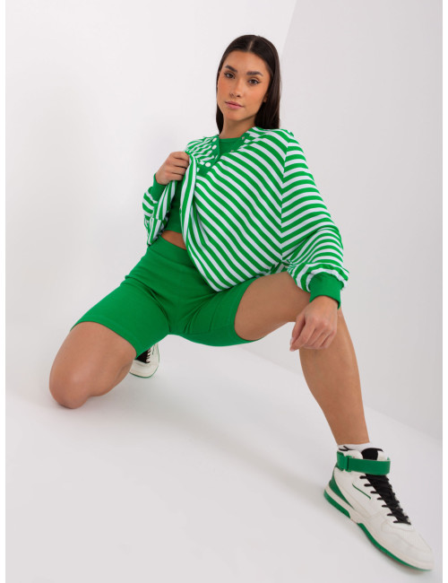 Green and white women's casual set with bikers 