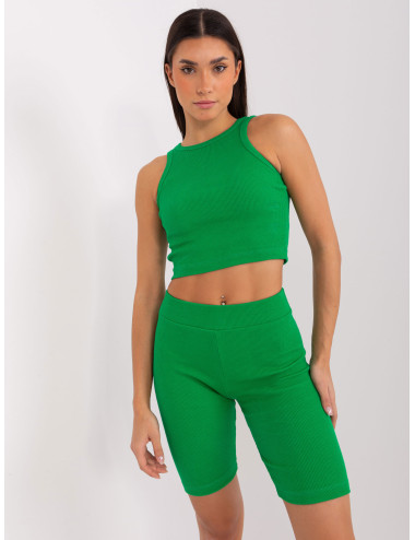 Green and white women's casual set with bikers 