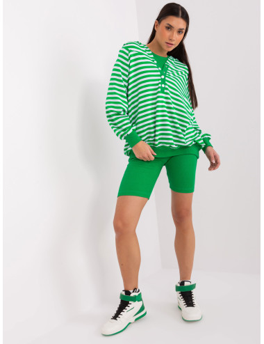 Green and white women's casual set with bikers 