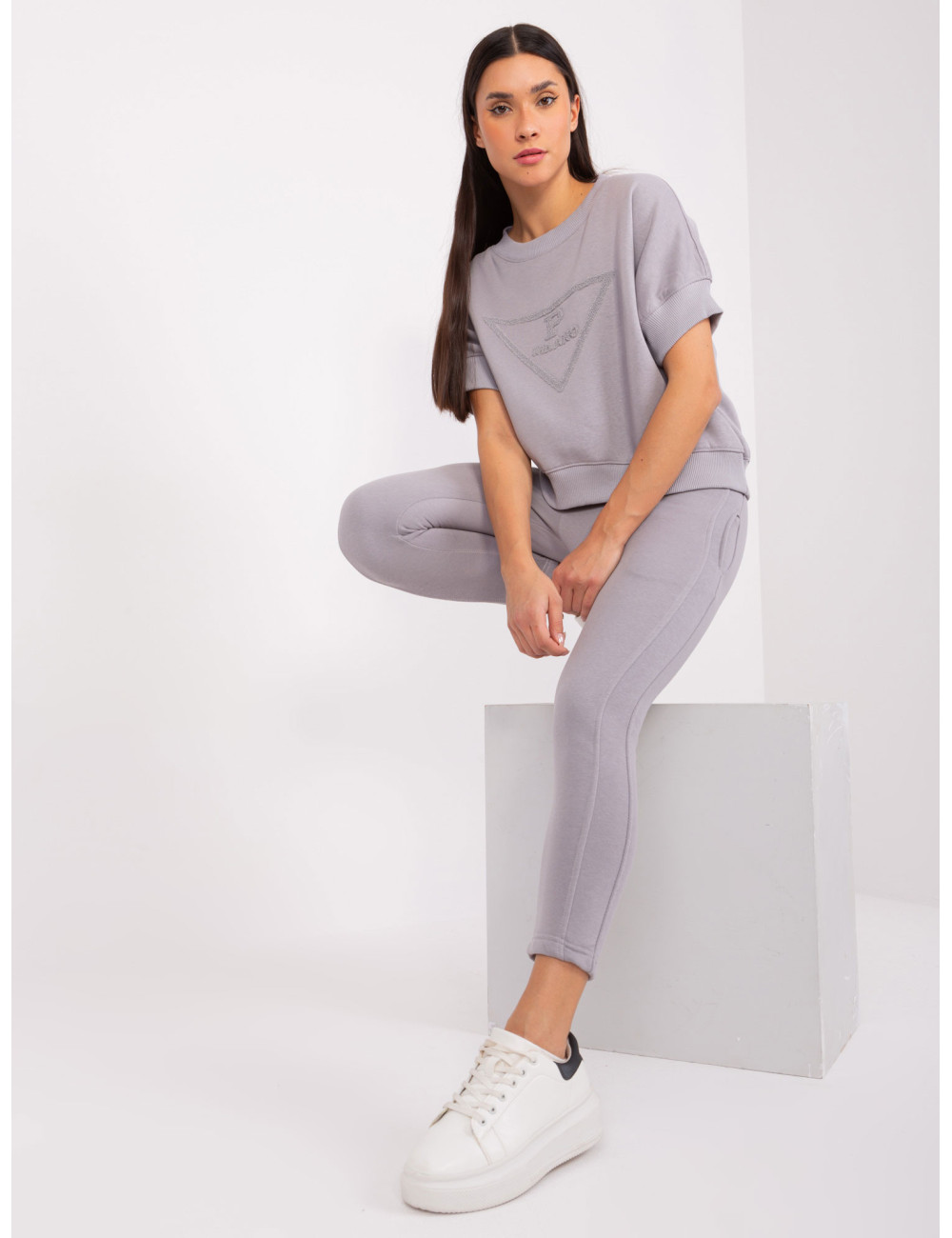Grey two-piece tracksuit set with patch  