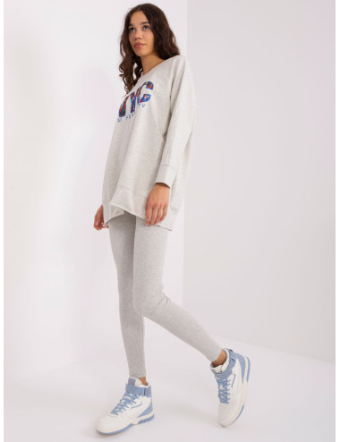 Grey melange casual set with leggings 