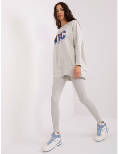 Grey melange casual set with leggings 