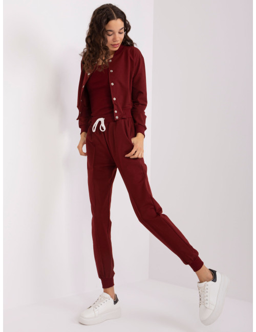 Burgundy women's tracksuit set with bomber jacket 