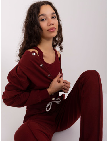 Burgundy women's tracksuit set with bomber jacket 