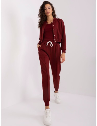 Burgundy women's tracksuit set with bomber jacket 