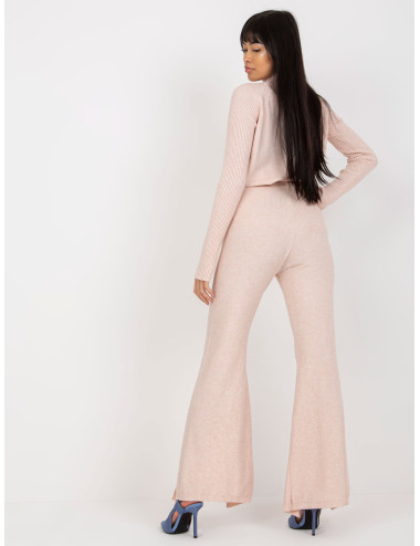 Light pink high waist slit knit trousers 