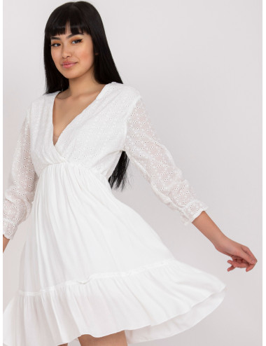 White casual dress with V neckline 
